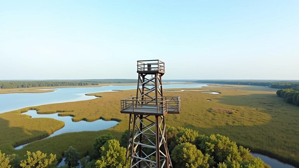 Bokštas su gražia panorama į pelkę
