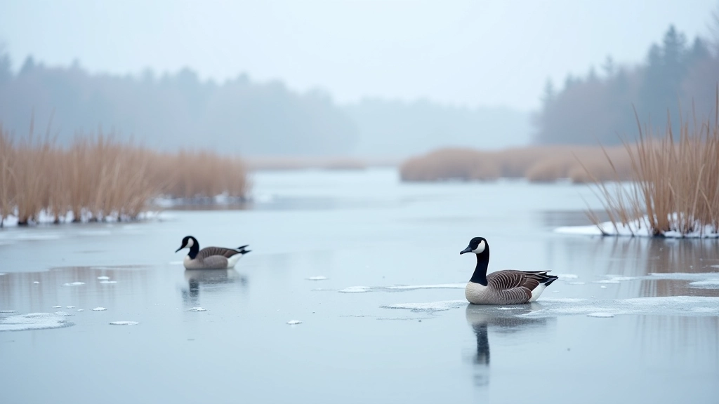 Žieminė Nemuno delta: ledas ant vandens, paukščiai sususti šaltame ore